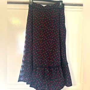 TulipB midi skirt, NWT size medium, navy blue with cherry 🍒 print